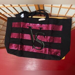 NEW VS Black and Pink Sequin Tote Bag